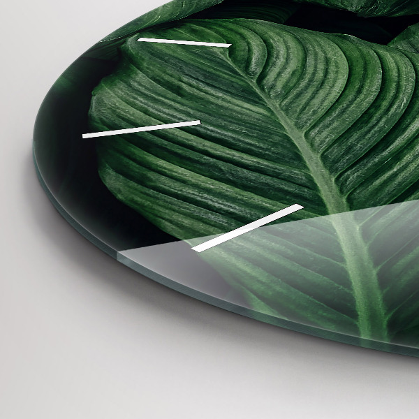 Orologio rotondo in vetro Monstera tropicale