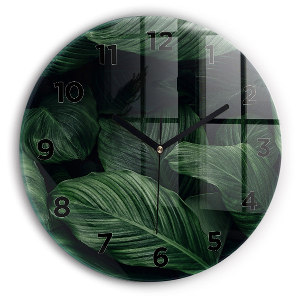 Orologio rotondo in vetro Monstera tropicale