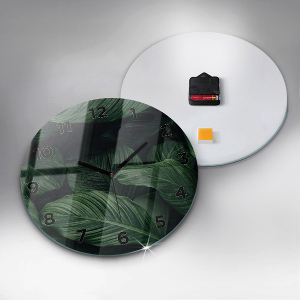 Orologio rotondo in vetro Monstera tropicale