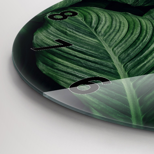 Orologio rotondo in vetro Monstera tropicale