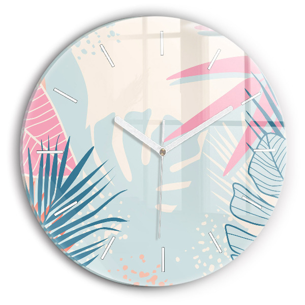 Orologio rotondo in vetro Foglie pastello – Tropici