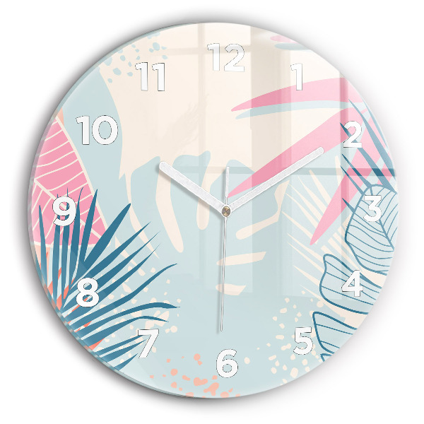 Orologio rotondo in vetro Foglie pastello – Tropici