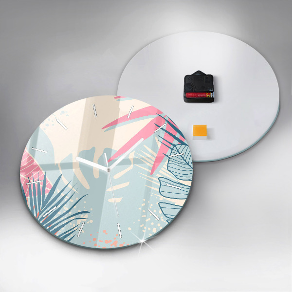 Orologio rotondo in vetro Foglie pastello – Tropici