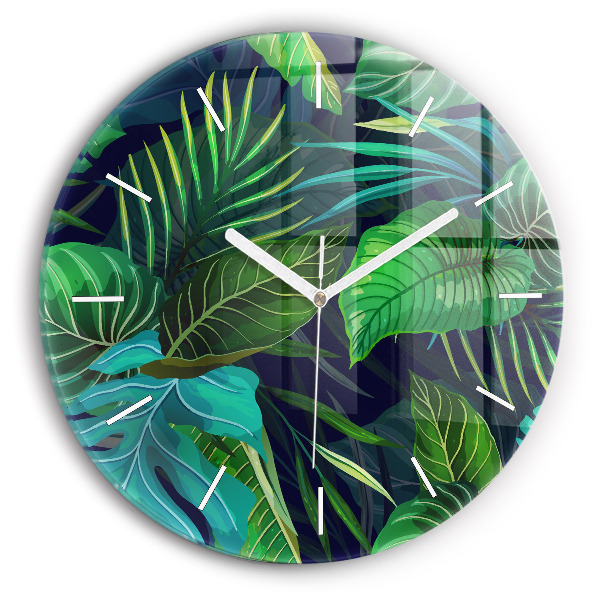 Orologio rotondo in vetro Foglie esotiche
