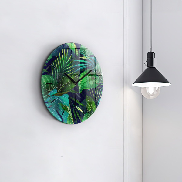 Orologio rotondo in vetro Foglie esotiche