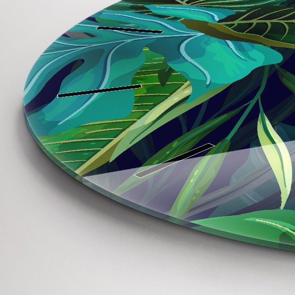 Orologio rotondo in vetro Foglie esotiche