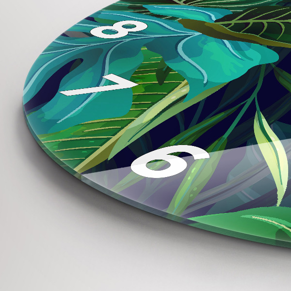 Orologio rotondo in vetro Foglie esotiche