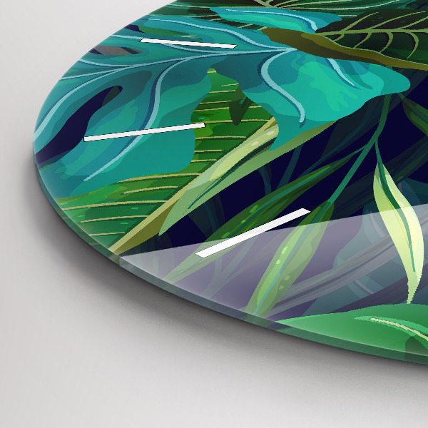 Orologio rotondo in vetro Foglie esotiche