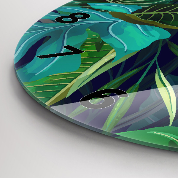 Orologio rotondo in vetro Foglie esotiche