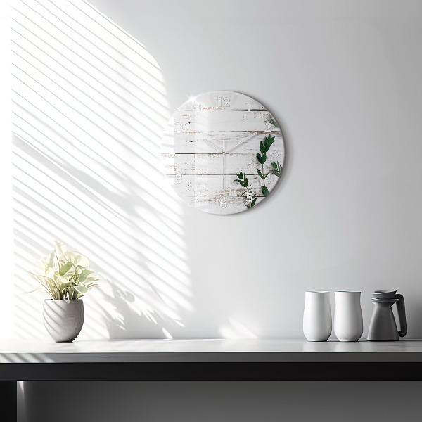 Orologio rotondo in vetro Tavole di legno chiaro