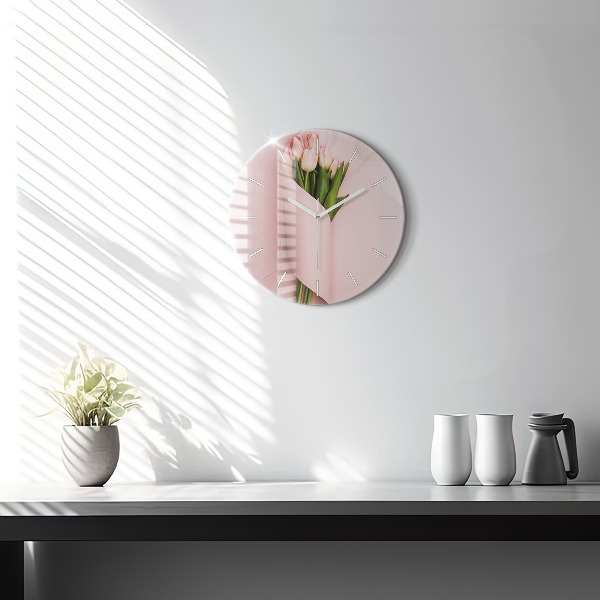 Orologio rotondo in vetro Mazzo di fiori di tulipano