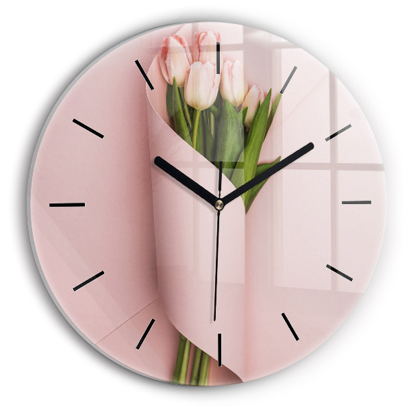 Orologio rotondo in vetro Mazzo di fiori di tulipano