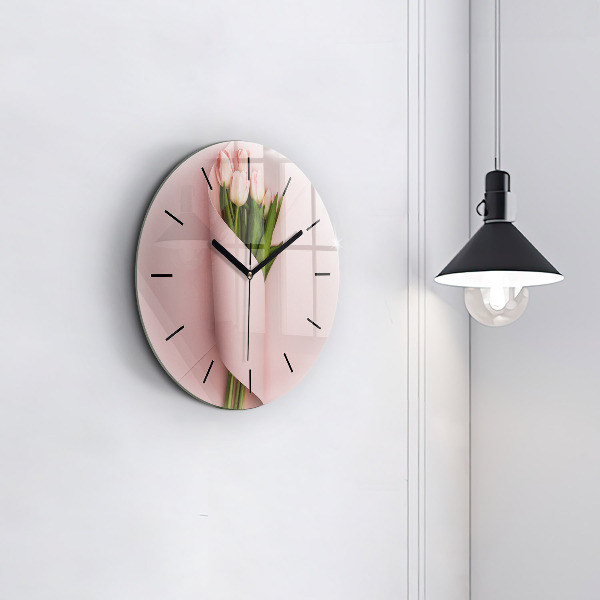 Orologio rotondo in vetro Mazzo di fiori di tulipano