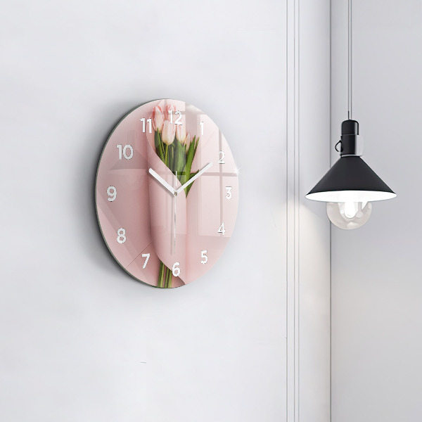 Orologio rotondo in vetro Mazzo di fiori di tulipano