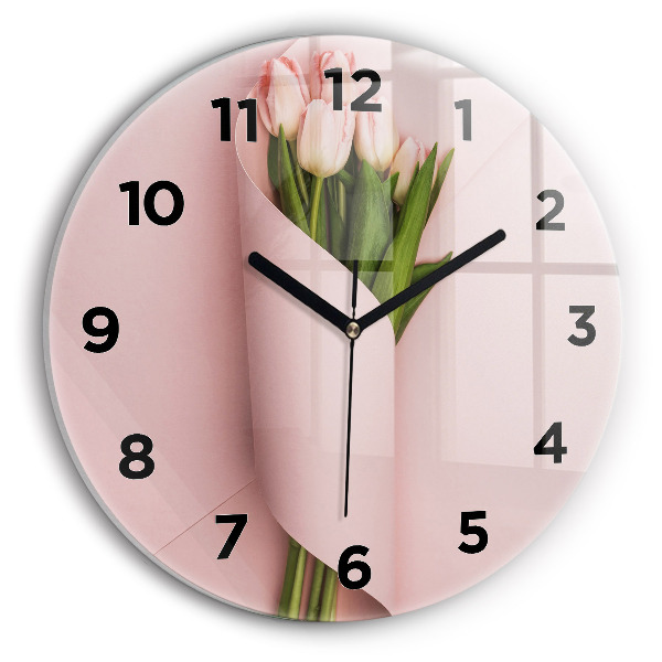Orologio rotondo in vetro Mazzo di fiori di tulipano