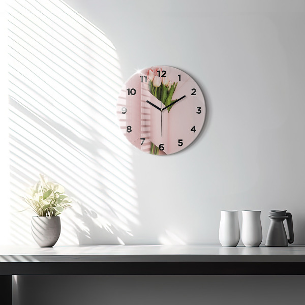 Orologio rotondo in vetro Mazzo di fiori di tulipano