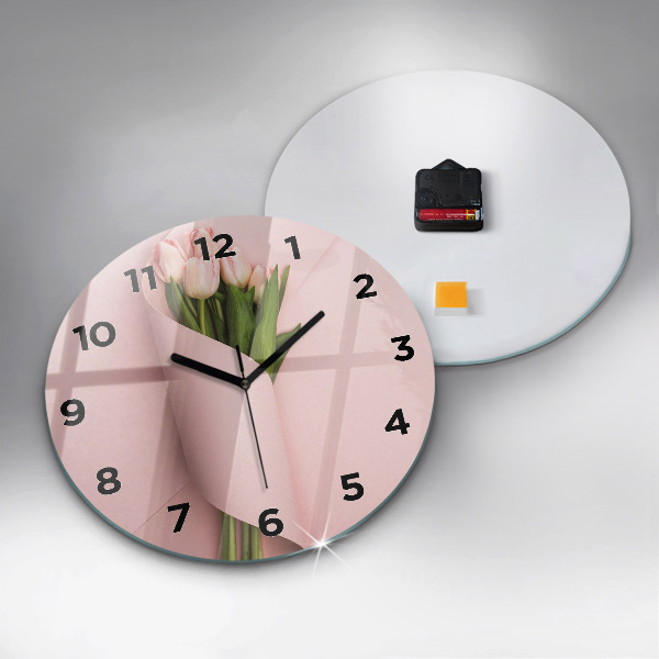 Orologio rotondo in vetro Mazzo di fiori di tulipano