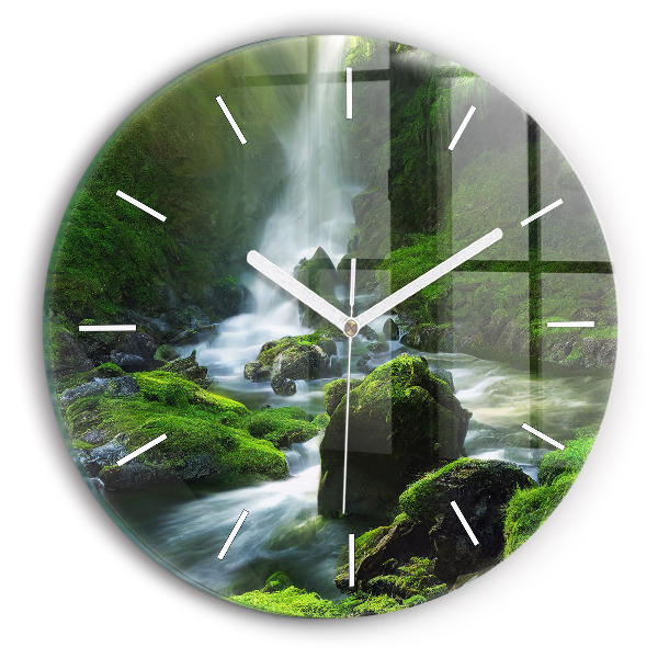 Orologio rotondo in vetro Cascata e rocce