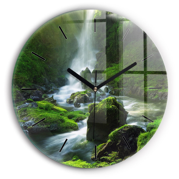 Orologio rotondo in vetro Cascata e rocce