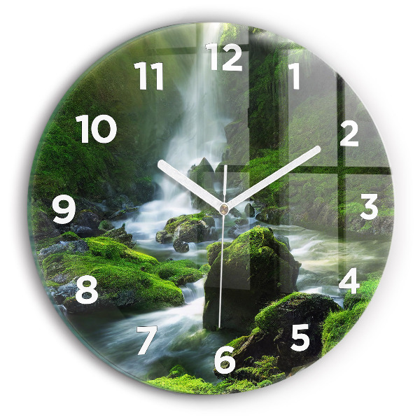Orologio rotondo in vetro Cascata e rocce