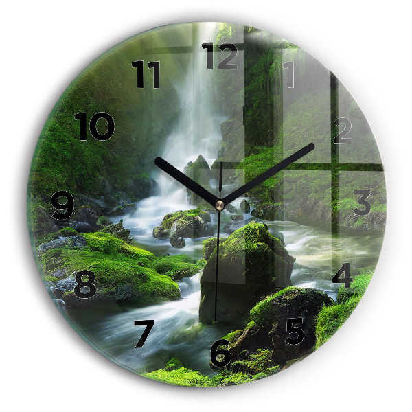 Orologio rotondo in vetro Cascata e rocce