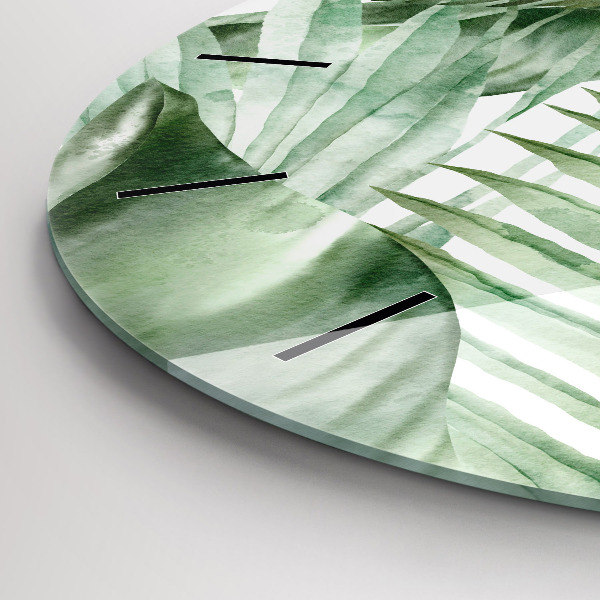 Orologio rotondo in vetro Foglie di piante dipinte
