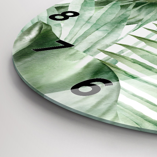 Orologio rotondo in vetro Foglie di piante dipinte