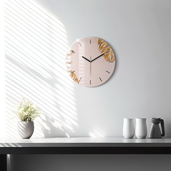 Orologio rotondo Foglie tropicali dorate