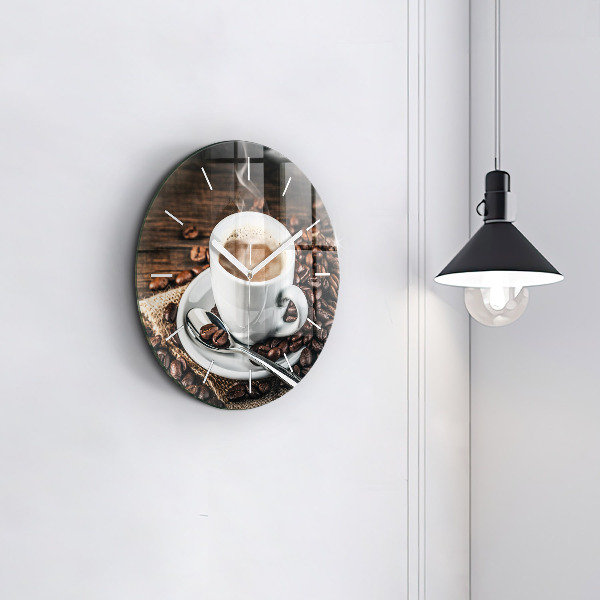 Orologio rotondo in vetro Tazza e chicchi di caffè