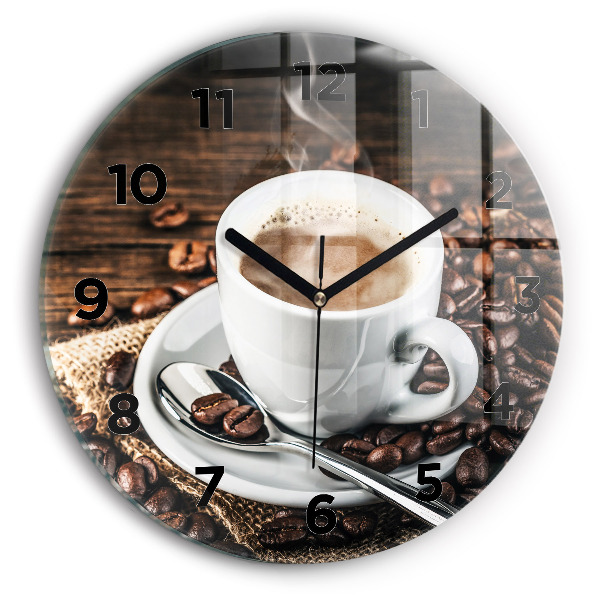Orologio rotondo in vetro Tazza e chicchi di caffè