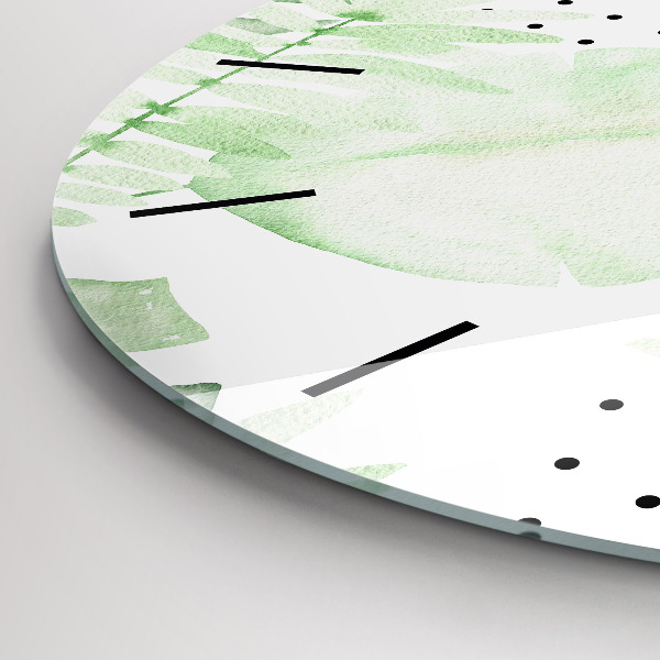 Orologio rotondo in vetro Foglie verdi