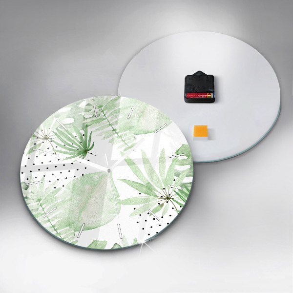 Orologio rotondo in vetro Foglie verdi