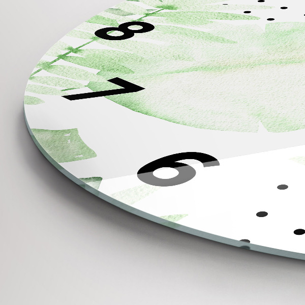 Orologio rotondo in vetro Foglie verdi