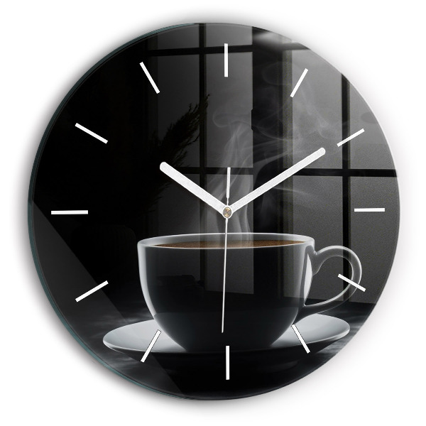 Orologio rotondo in vetro Una tazza di caffè nero