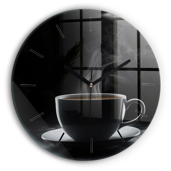 Orologio rotondo in vetro Una tazza di caffè nero