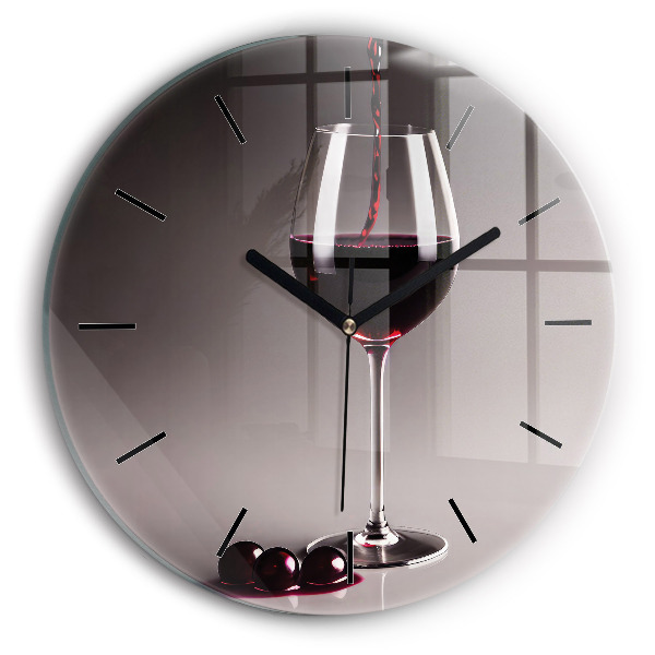 Orologio rotondo in vetro Un bicchiere di vino rosso