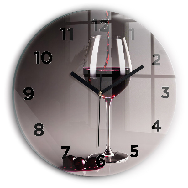 Orologio rotondo in vetro Un bicchiere di vino rosso
