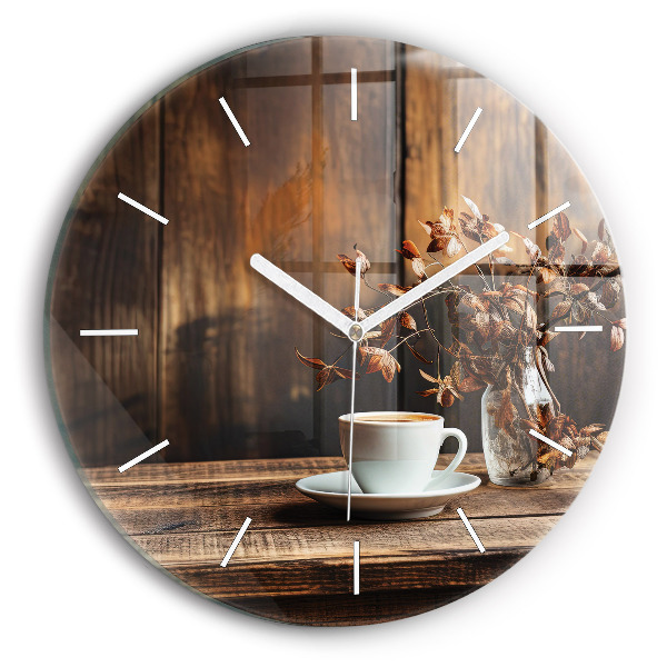 Orologio rotondo in vetro Una tazza di caffè