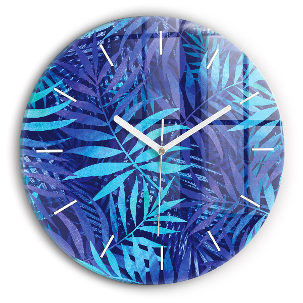 Orologio rotondo in vetro Foglie blu