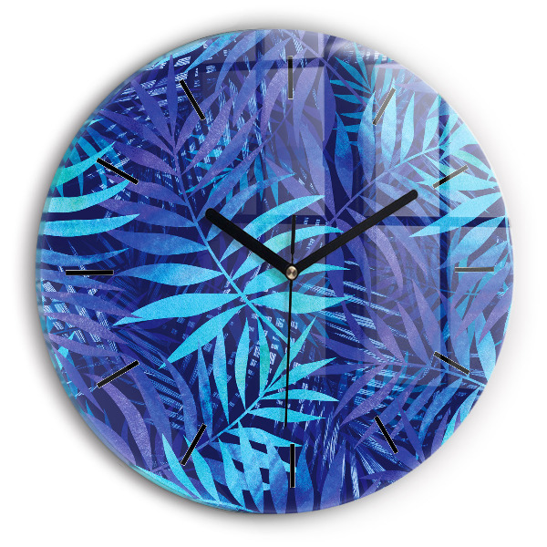 Orologio rotondo in vetro Foglie blu