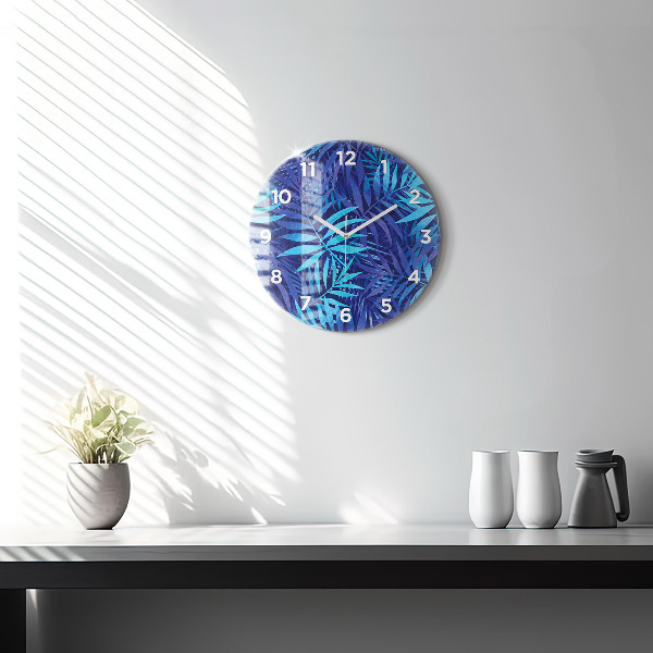 Orologio rotondo in vetro Foglie blu