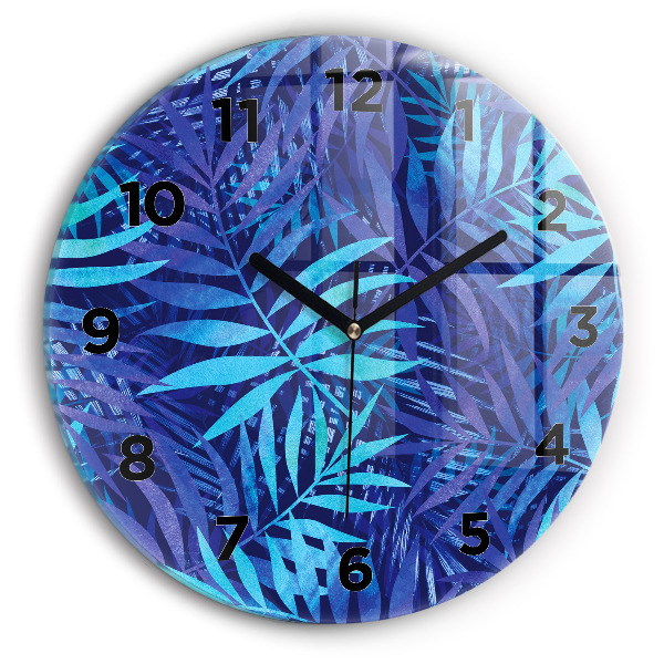 Orologio rotondo in vetro Foglie blu