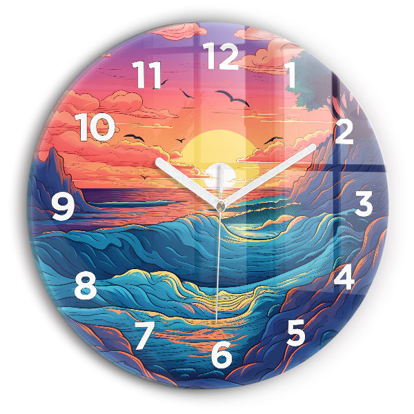 Orologio rotondo in vetro Onde e oceano da favola