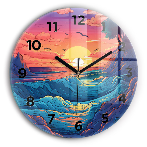 Orologio rotondo in vetro Onde e oceano da favola