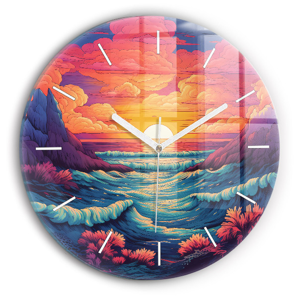 Orologio rotondo in vetro Oceano e cielo da favola