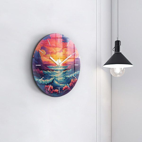 Orologio rotondo in vetro Oceano e cielo da favola