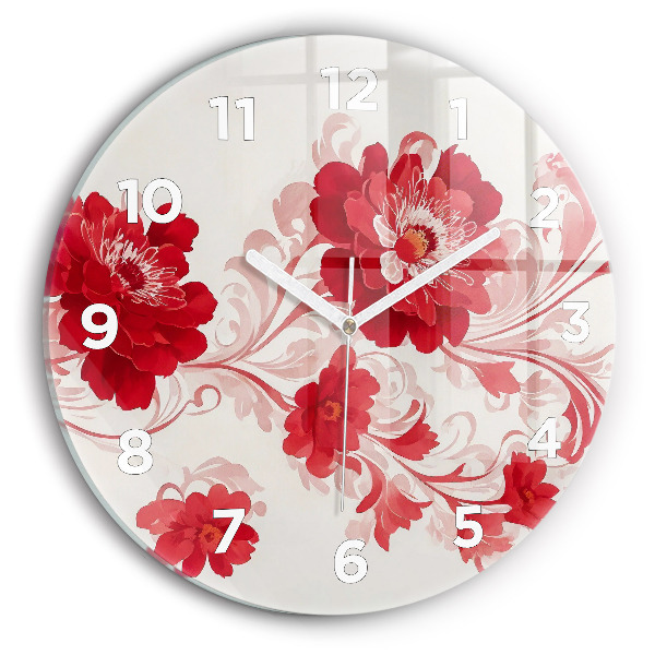 Orologio rotondo in vetro Fiori rossi
