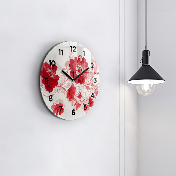 Orologio rotondo in vetro Fiori rossi