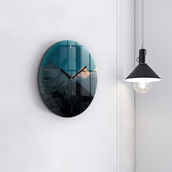 Orologio rotondo in vetro Tramonto in montagna