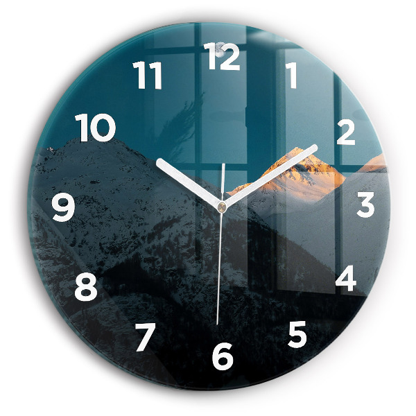 Orologio rotondo in vetro Tramonto in montagna